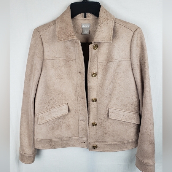 NWOT Chico's Faux Suede Long Sleeve Button Down Jacket Sz Chico's 0/Small - Picture 3 of 13